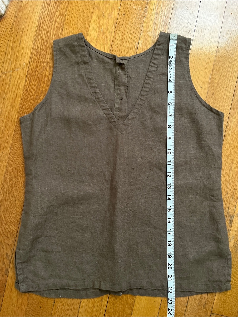 Brown Handmade V-Neck Full Button Linen Sleeveless Blouse Top XS/ S - Picture 7 of 11